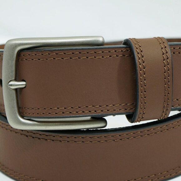 Lucky Brand Brown Leather Brass Belt Tobacco Chestnut Medium Brown Minimal Belt - Picture 2 of 10